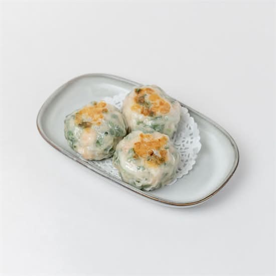 Pan fried, prawn, pork, Leek cake 鲜虾韭菜饼